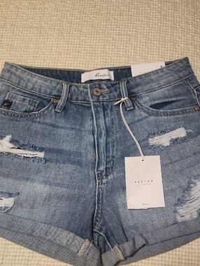 KanCan Medium Blue Distressed Cuffed Denim Shorts